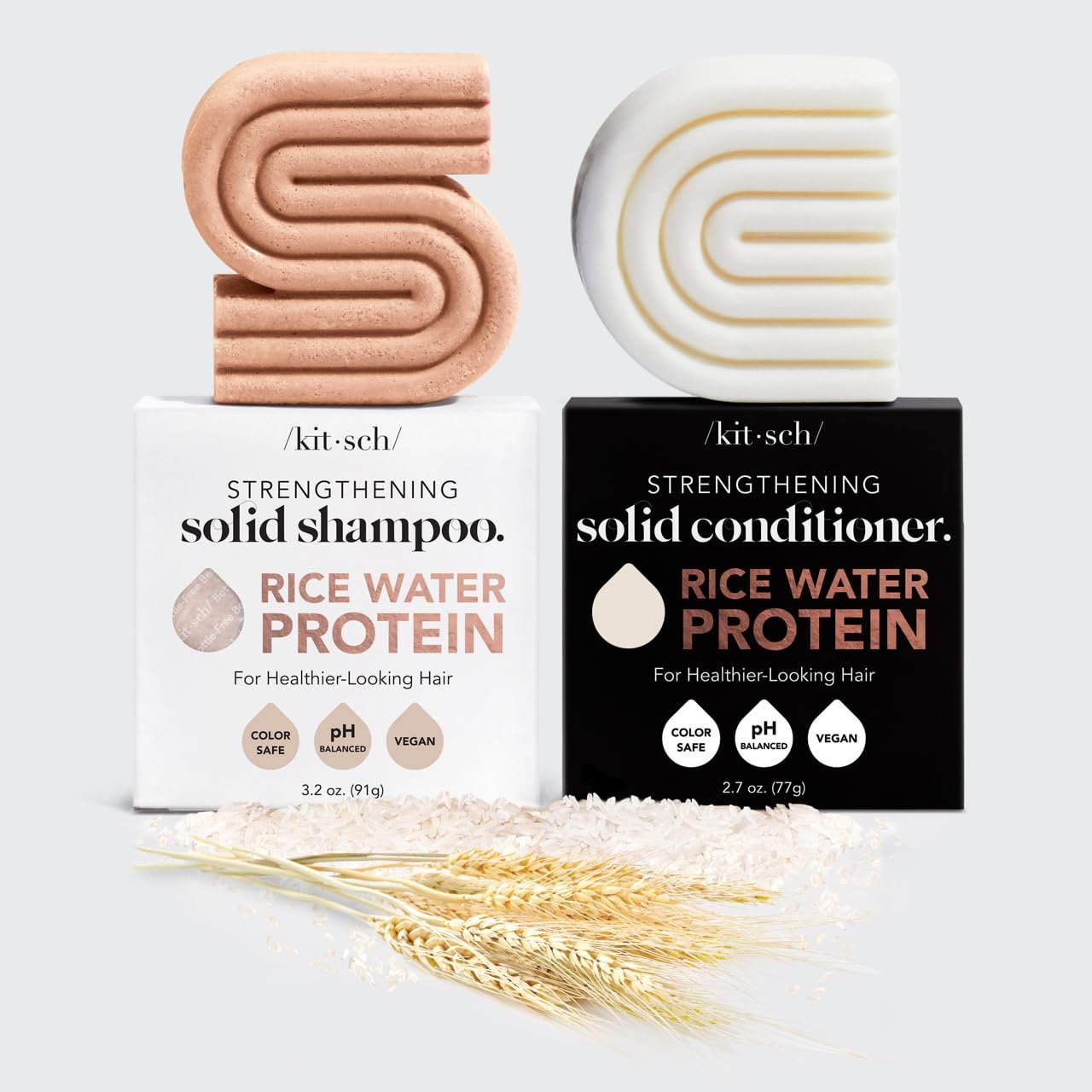 Kitsch Rice Bar Shampoo & Conditioner Set - Solid Rice Water Shampoo Bar & Conditioner Set Soap for Strengthening Hair - Paraben-Free, Made in USA, Valentines Gift - 2pcs $24.69