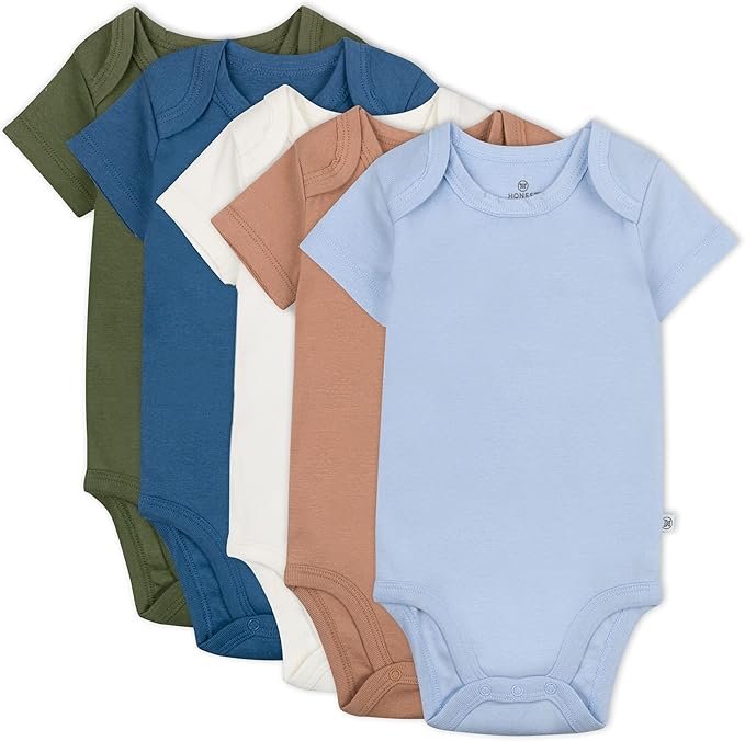 HonestBaby baby-boys 5-pack Short Sleeve Bodysuits One-piece 100% Organic Cotton for Infant Baby Boys, Unisex $29.99