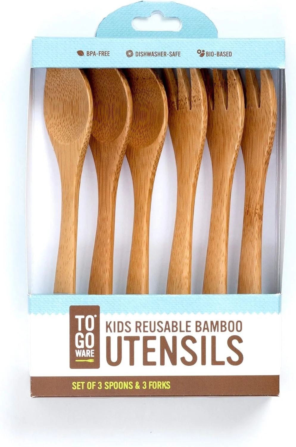 Kid's Bamboo Reusable Utensils | Dishwasher-Safe | No BPA or Phthalate | Made from Durable, Sustainable Materials | Eco-Conscious | 3 Spoons, 3 Forks (Pack of 6) $12.78