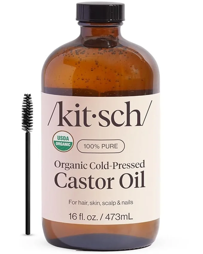 Kitsch Organic Castor Oil, 100% Pure, Cold Pressed Unrefined Glass Bottle, Castor Oil For Hair Growth, Face, Skin, Eyelashes, Eyebrows, Scalp, Nails & Belly Button, Hexane Free, USDA Organic - 16oz $29.99