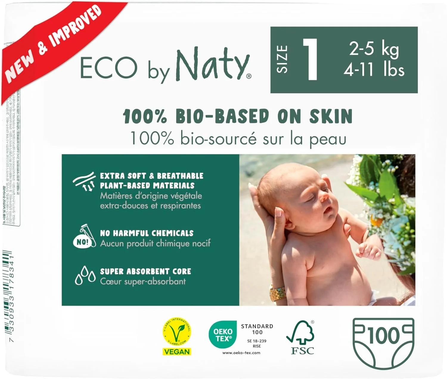 
Eco by Naty Eco-Friendly Baby Diapers Newborn - 100% Plant-Based Materials on Skin, Extra Soft, for Sensitive Skin & Super Absorbent (Size 1, 100 Count) $40.35