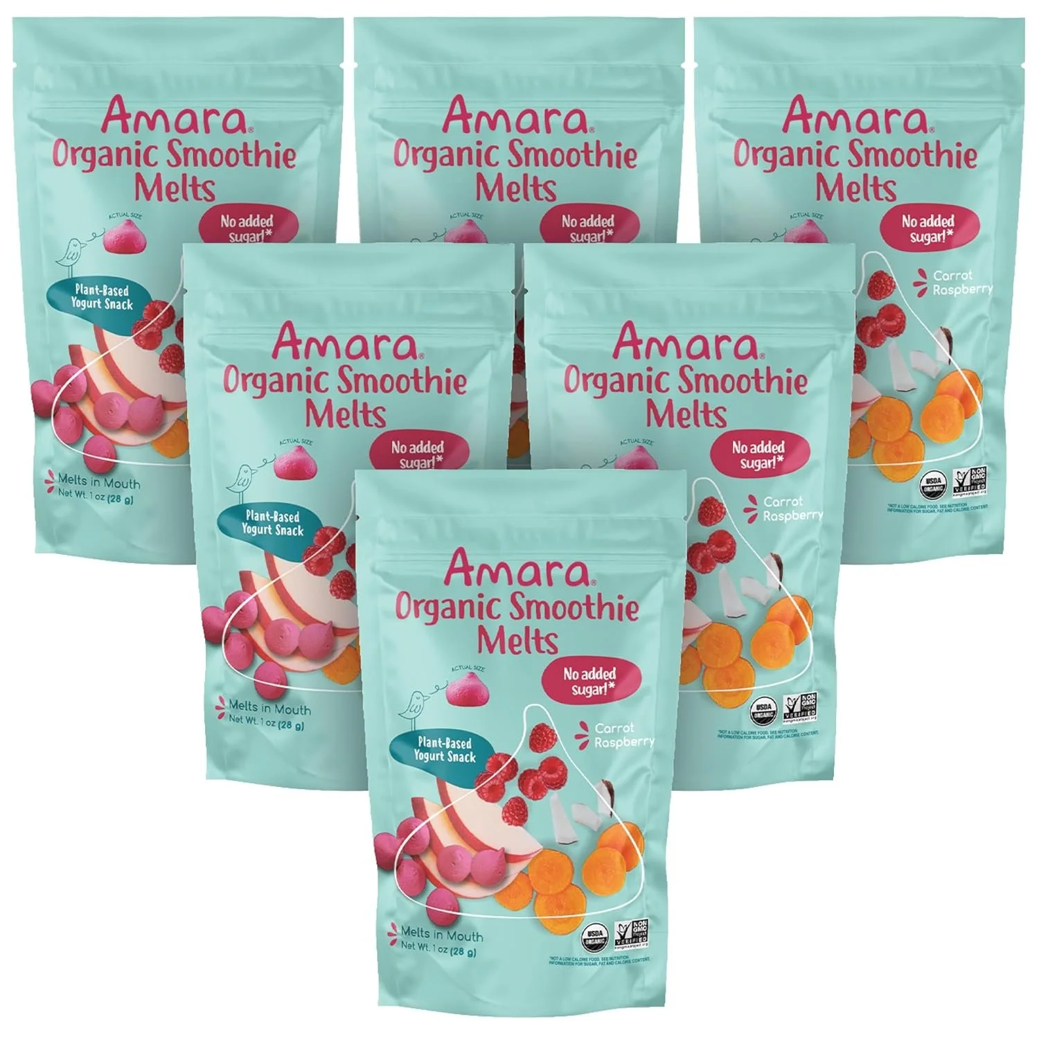 Amara Smoothie Melts - Carrot Raspberry - Baby Snacks Made With Fruits and Vegetables - Healthy Toddler Snacks For Your Kids Lunch Box - Organic Plant Based Yogurt Melts - 6 Resealable Bags $26.59