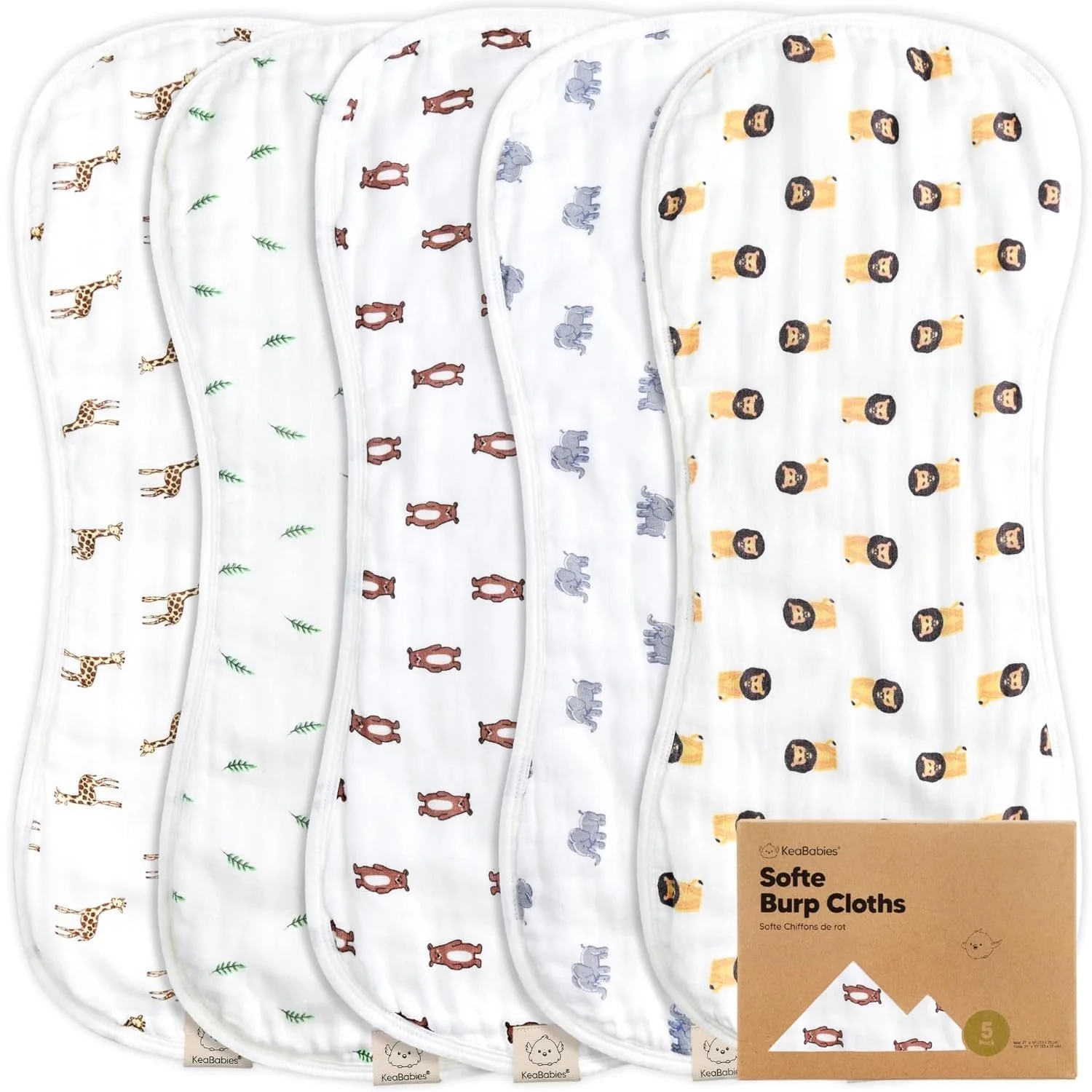 5-Pack Muslin Burp Cloths for Baby Boys and Girls - Super Absorbent Baby Burp Cloth, Viscose Derived from Bamboo Cotton Baby Washcloths, Burp Rags, Large Neutral Burp Clothes for Newborn (The Wild) $19.96