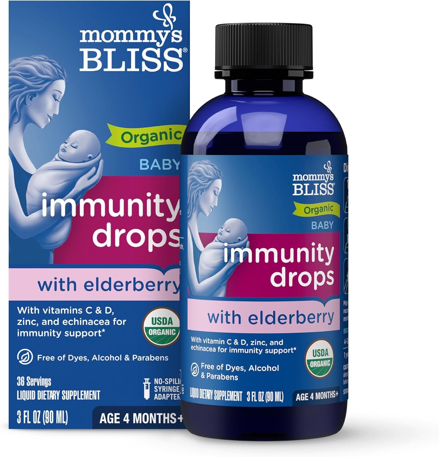 Mommy's Bliss Organic Baby Elderberry Drops, Immune Support with Vitamins, Prebiotics, Zinc & Organic Echinacea, Age 4 Months +, 3 Fl Oz (36 Servings) $10.06