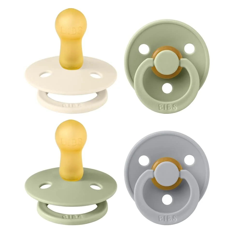BIBS Colour Soother 4-Pack | BPA Free Dummy Pacifier | Round Nipple | Natural Rubber Latex | Made in Denmark | Size 6-18 Months | Sage Mix $29.95
