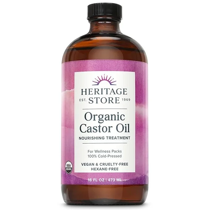 Heritage Store Organic Castor Oil, Nourishing Hair Treatment, Deep Hydration for Healthy Hair Care, Skin Care, Eyelashes & Brows, Cold Pressed, Hexane Free, Vegan, Cruelty Free, 16oz $21.41