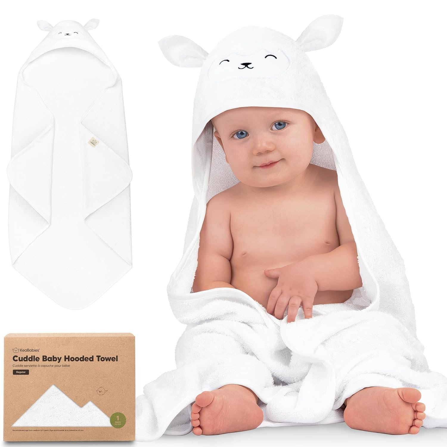 KeaBabies Baby Hooded Towel - Viscose Derived from Bamboo Baby Towel, Toddler Bath Towel, Infant Towels, Large Hooded Towel, Soft Baby Towels with Hood for Girls, Babies, Newborn Boys (Lamb) $18.96