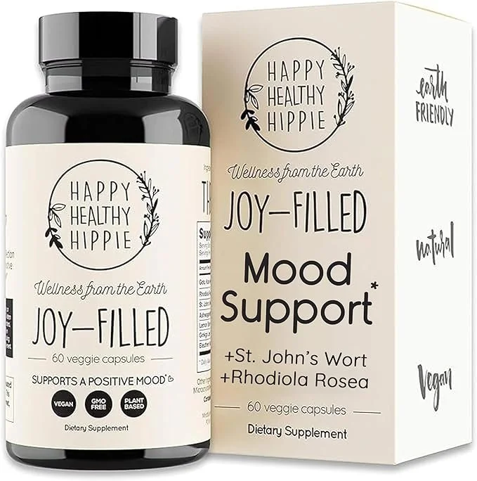 Joy-Filled Mood Support Supplement with St. Johns Wort | Stress Relief – Helps Calm The Mind & Body | 100% Plant-Based Happy Pills, Ashwagandha, Rhodiola Rosea, Eleuthero | Herbal Adaptogens, 60 Ct $28.79