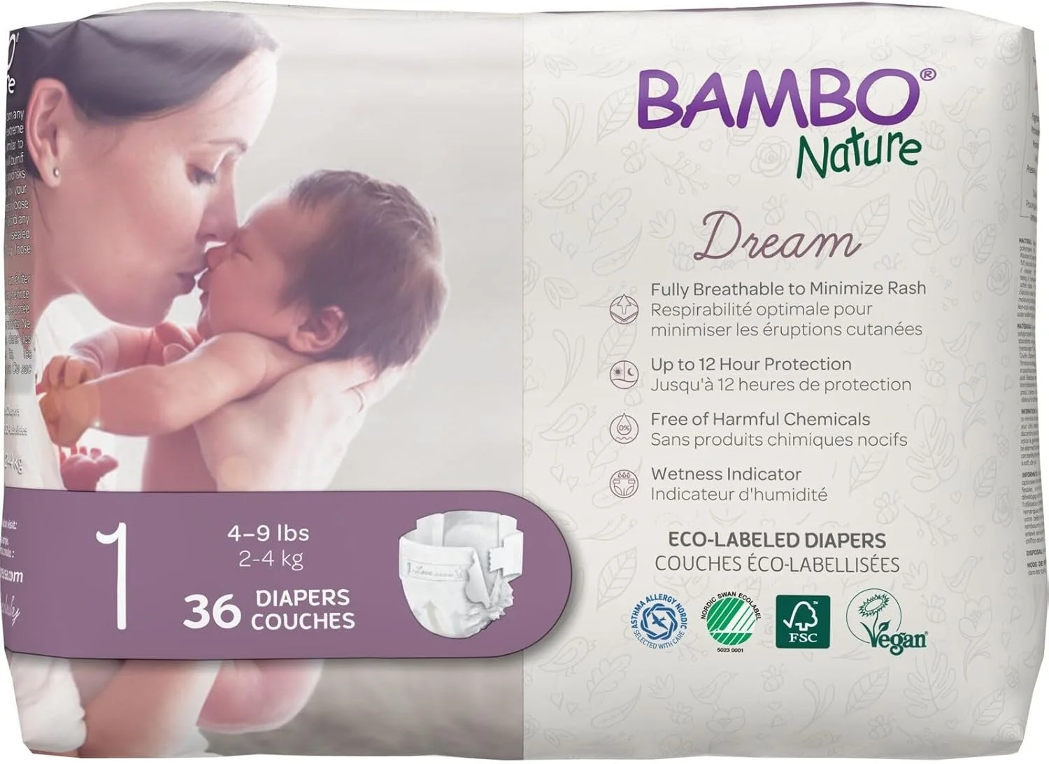 Bambo Nature Hypoallergenic Baby Diapers, Eco-Labelled Sustainable Diapers, Enhanced Leakage Protection, Totally Chlorine-free, Skin Friendly, and Super Absorbent - Size 1 (36 Count) $13.79
