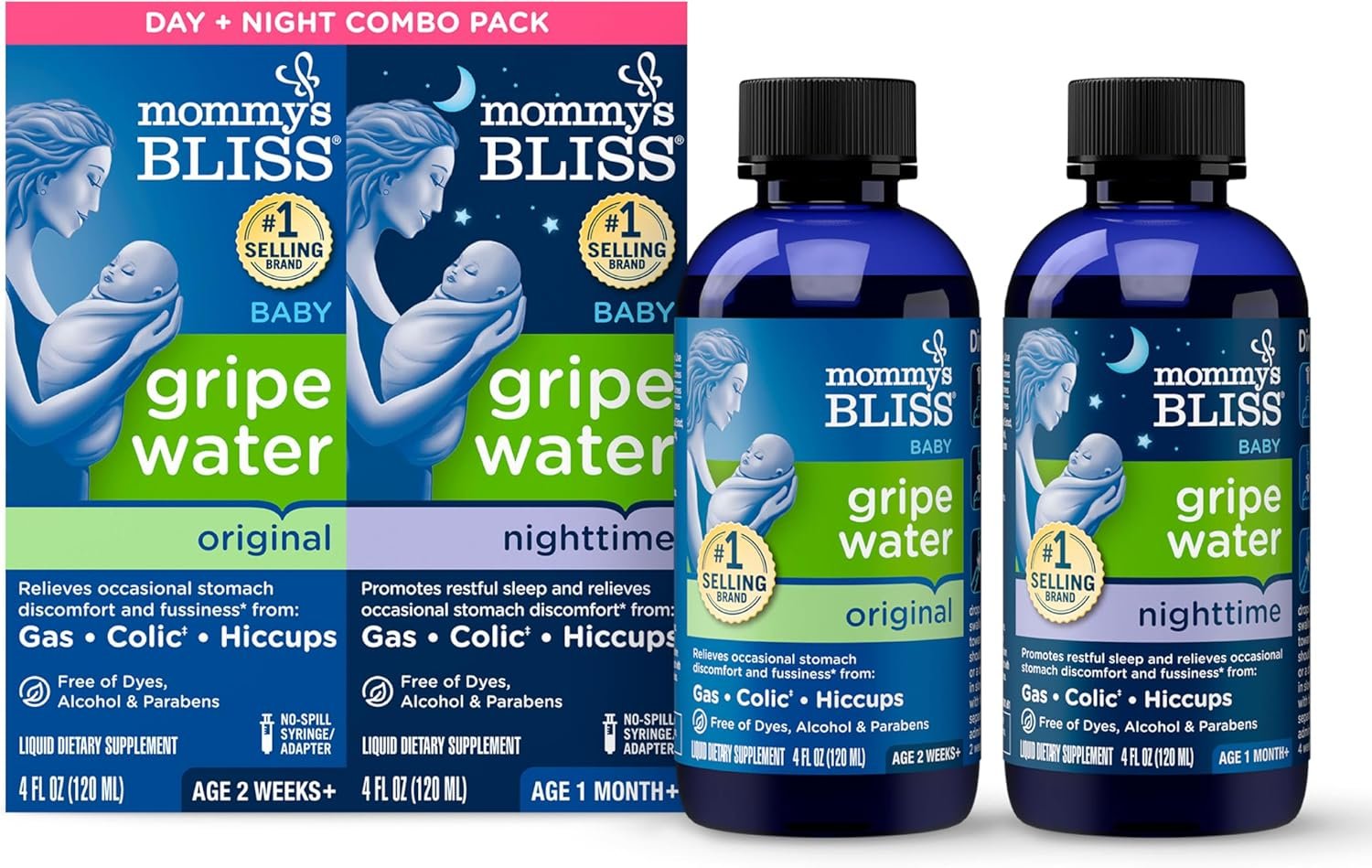 Mommy's Bliss Gripe Water for Babies with Gas, Colic or Stomach Discomfort Day & Night Combo $25.65