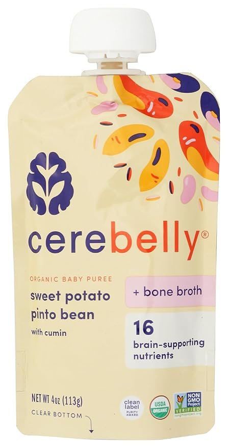 Cerebelly Baby Food Pouches – Sweet Potato Pinto Bean + Chicken Bone Broth (4 oz, Pack of 1) - Healthy Kids Snacks - Veggie Purees - 16 Brain-supporting Nutrients from Superfoods, No Added Sugar $4.79
