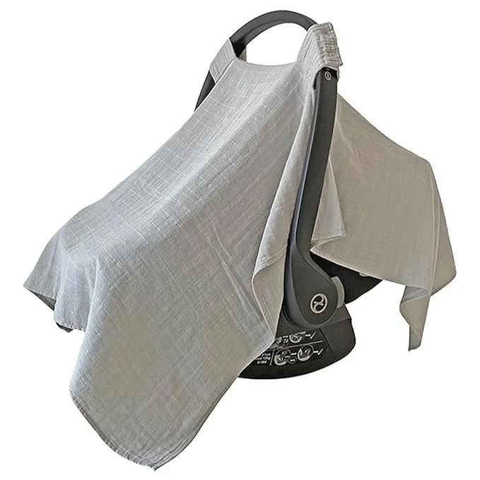 MOZAH Baby Car Seat Cover - Belgian Grey - 100% Organic Muslin - Soft, Breathable and Lightweight, Baby Infant Car Seat Essentials $14.99