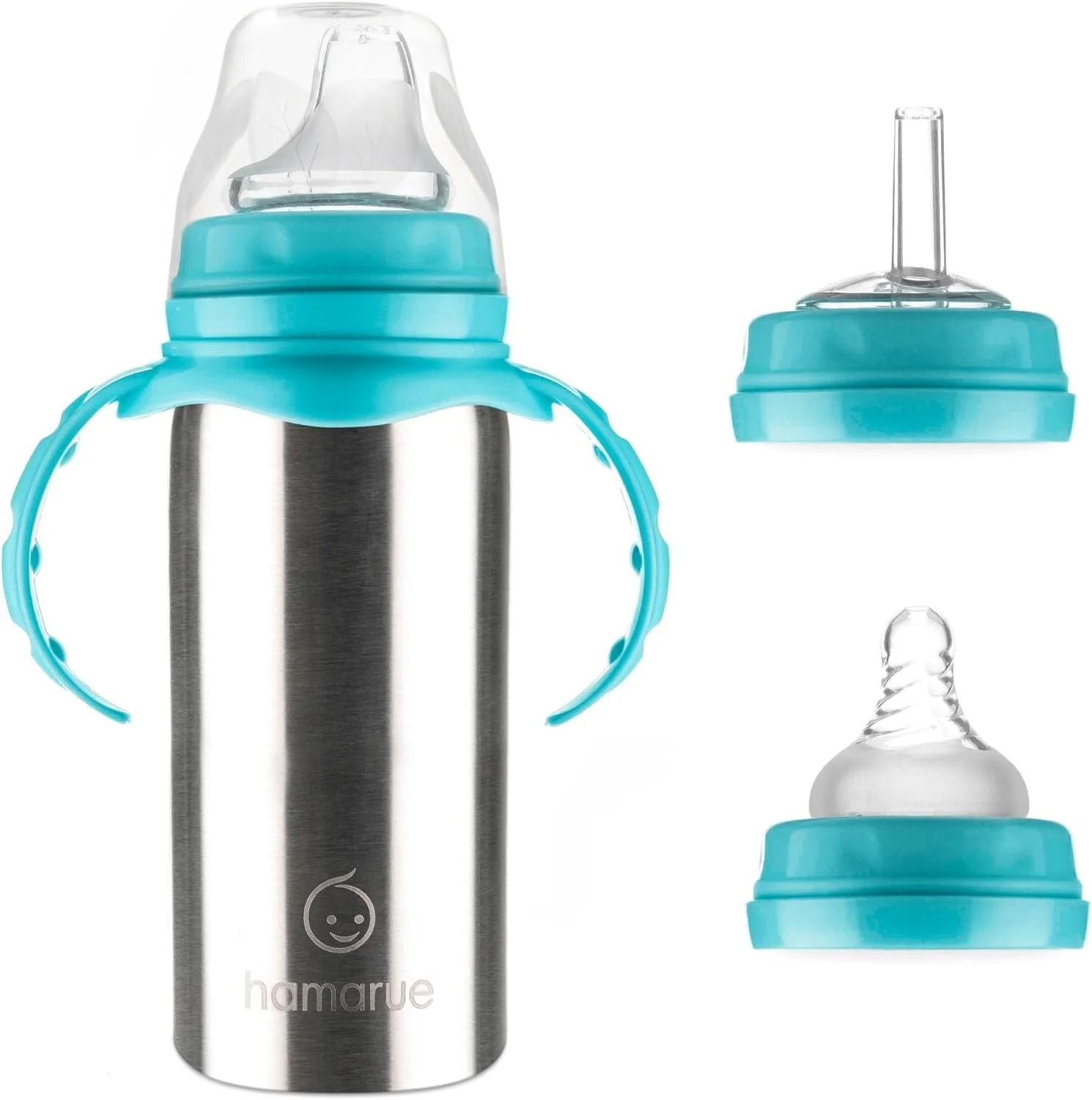 3-in-1 Stainless Steel Sippy Cups for Toddlers | Non-Toxic Insulated Stainless Steel Baby Bottle | Straw Cup with Removeable Handles | Plastic Free Liquid Transfer (Teal, 6 oz) $21.99