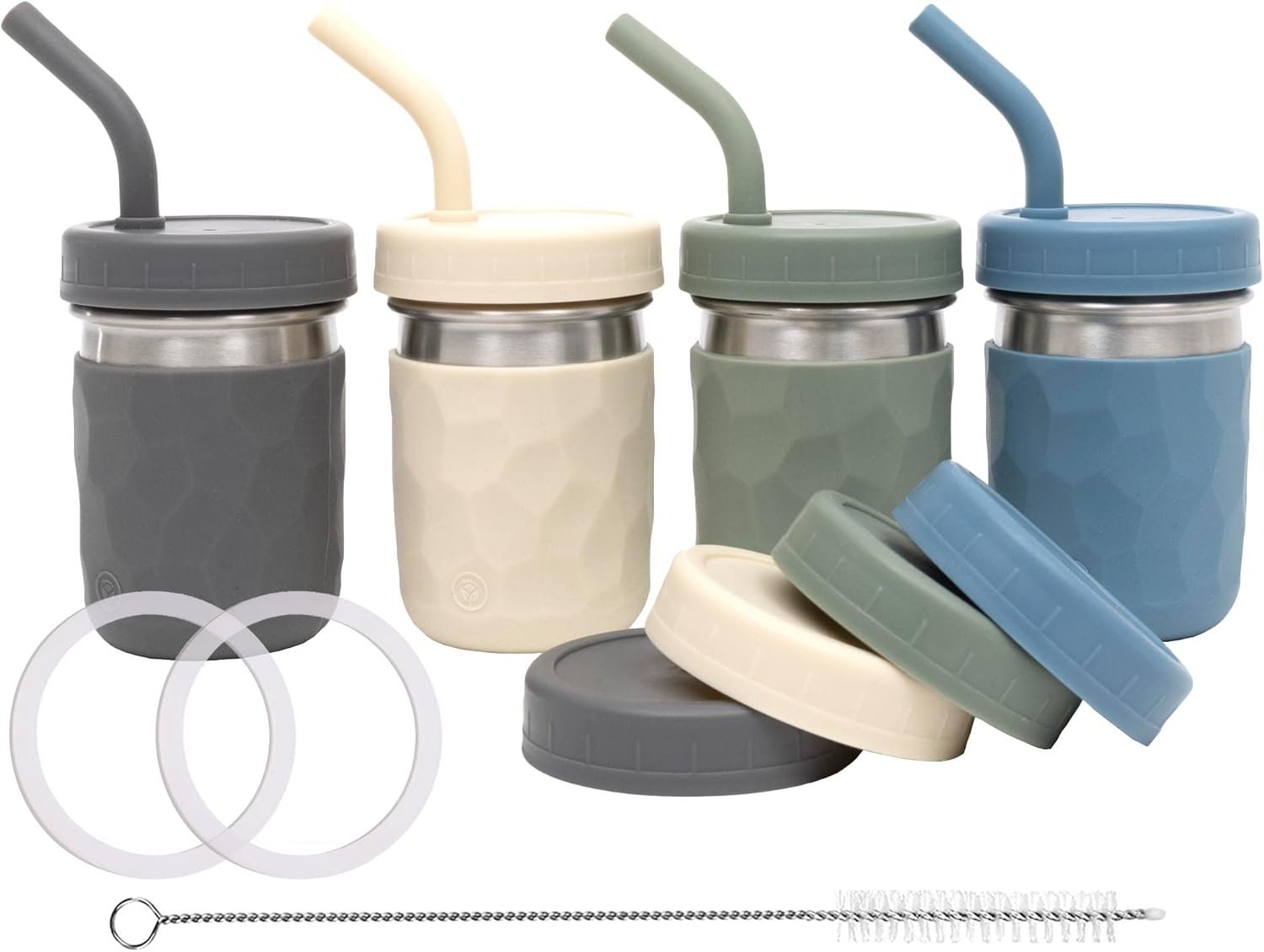 WeeSprout 2-in-1 Drinking Cups for Kids, Durable Stainless Steel Tumbler for Smoothies, Silicone Straws with Stoppers, Premium Plastic Twist Lids, Easy-Grip Sleeves, Set of 4 Dishwasher Safe Kid Cups $29.98