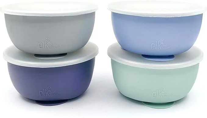 Elk and Friends Stainless Steel Bowls with Silicone Sleeve for Babies & Toddlers | Lids Included | Stay Put Suction | Cereal & Snack Bowls | 4 Pack $25.99