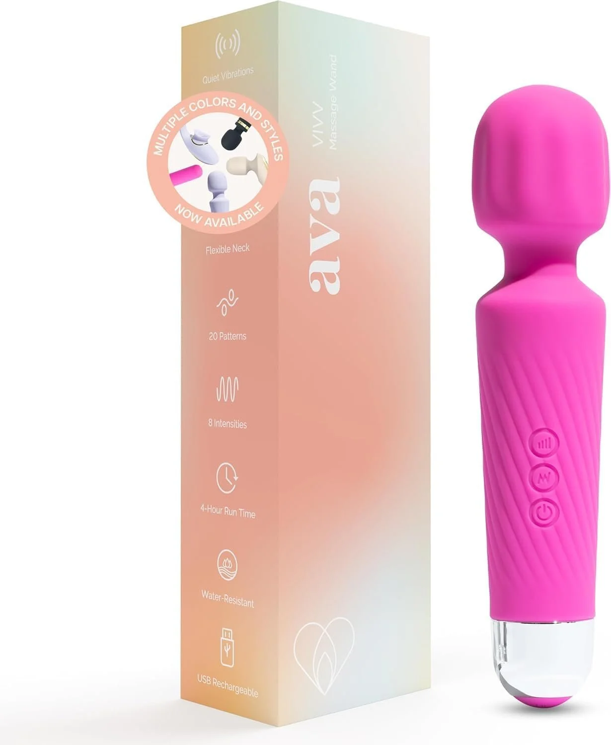 Ava Vibrator Wand Sex Toys [ Clit Stimulator ] Vibrators for Woman Adult Toy | Gifts for Women | 20 Patterns & 8 Speeds of Pleasure | Quiet & Small -Standard - Hot Pink $16.97