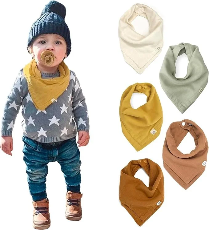 Kishu Baby Indi GOTS Organic Muslin Baby Bandana Bibs for Boys and Girls, 4-Way Reversible Drool Bib Set $28.99