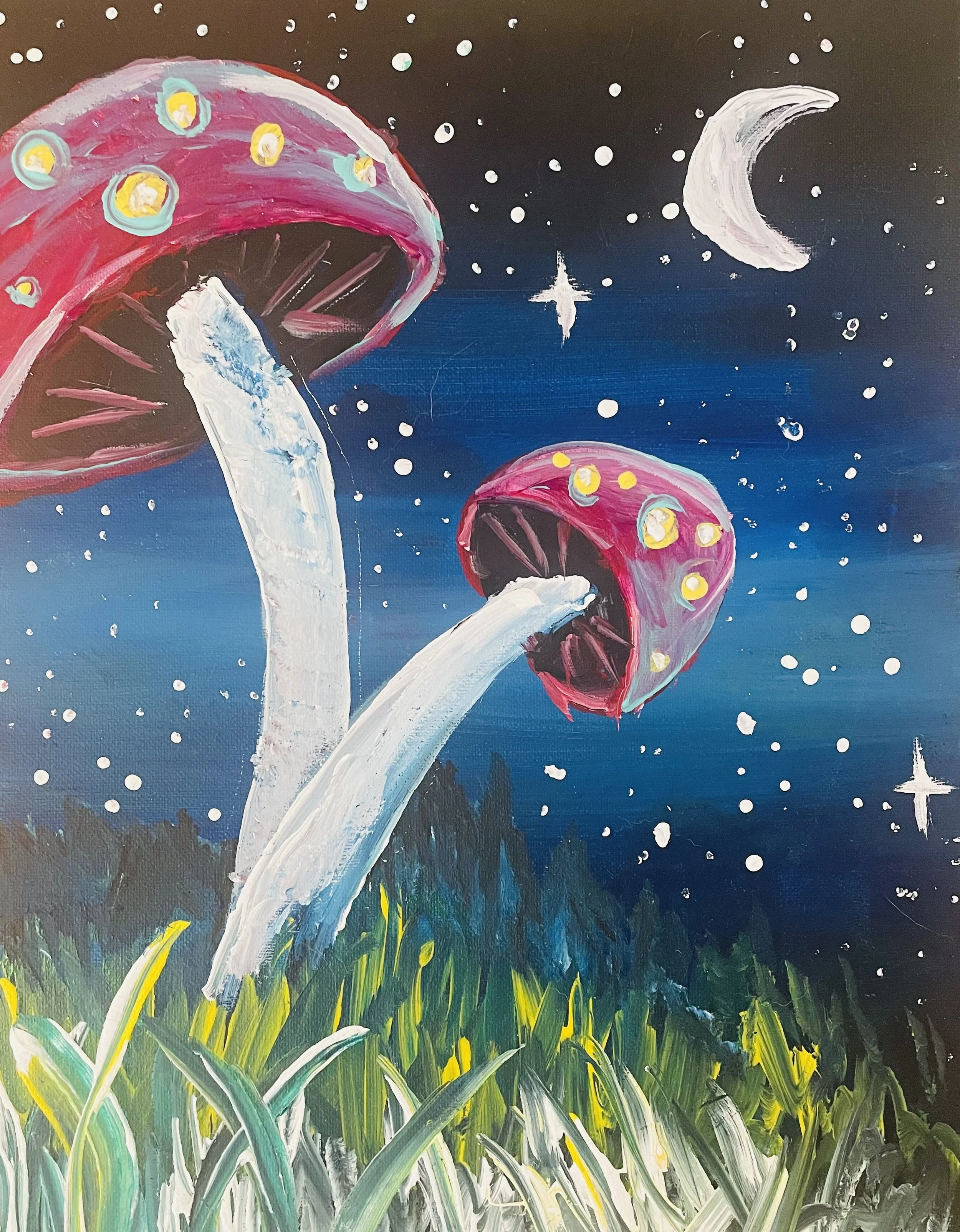 Paint a starry mushroom scene at Kenny’s Garage