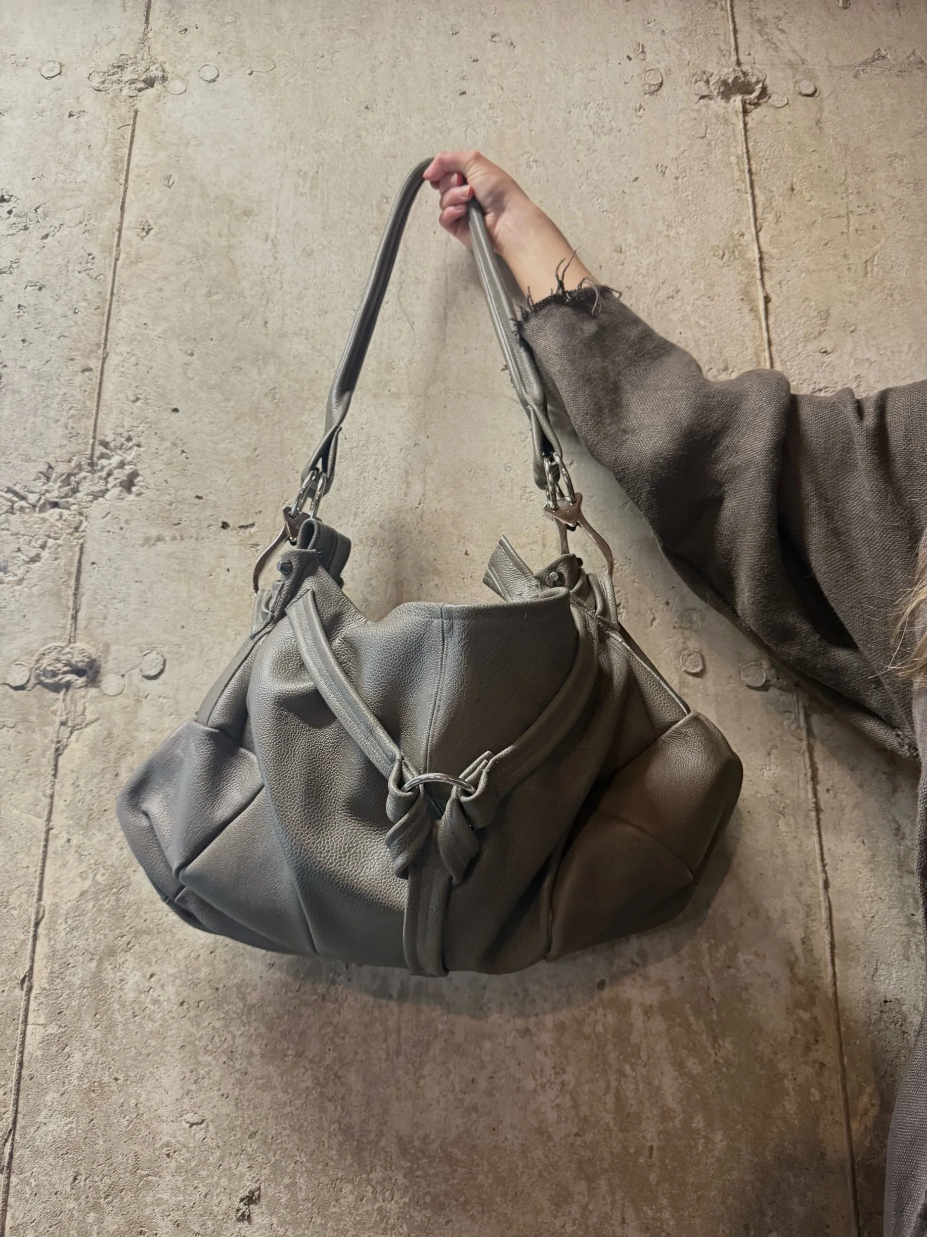 Grey leather shoulder hobo