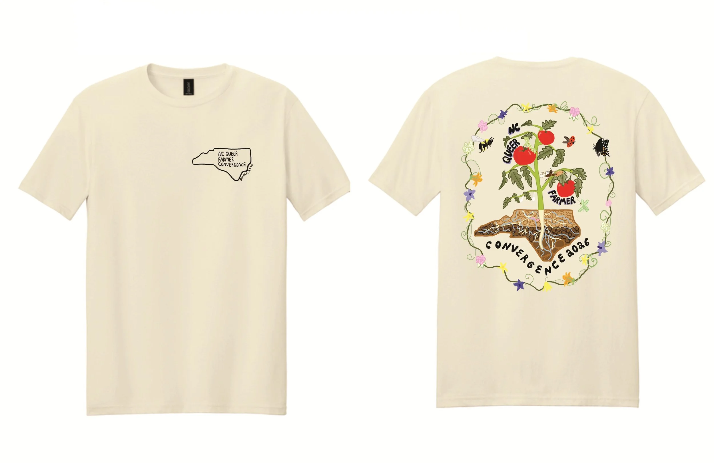 Designed and illustrated North Carolina’s inaugural Queer Farmer Convergence logo for their 2026 event merchandise
