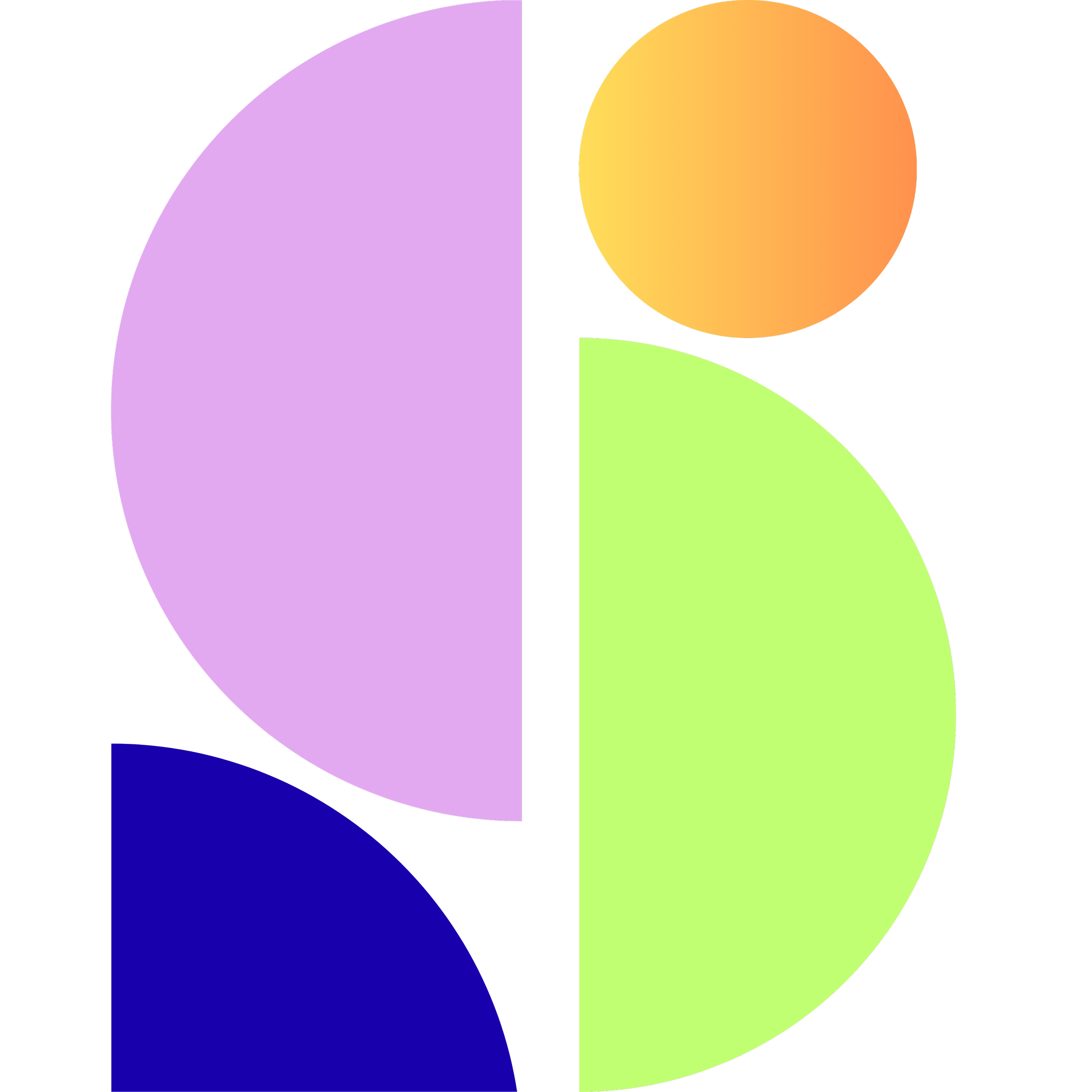 Colorful abstract geometric design featuring various circles and semi-circles in purple, yellow, orange, green, and blue on a black background.