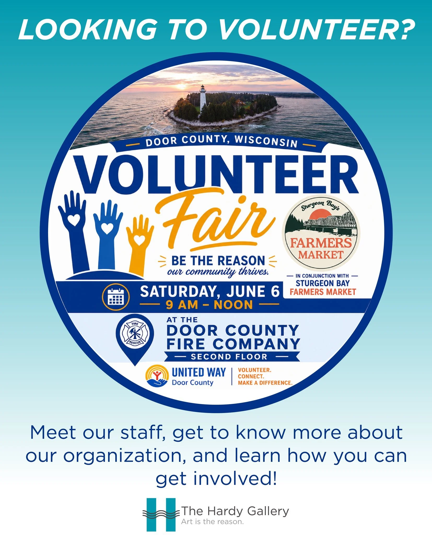 Join us at the Door County Volunteer Fair and discover simple, meaningful ways to give back to the place we all love! Stop by the Sturgeon Bay Farmers Market and come find our booth at the Door County Fire Company today, 9am-12pm. Meet our staff, get
