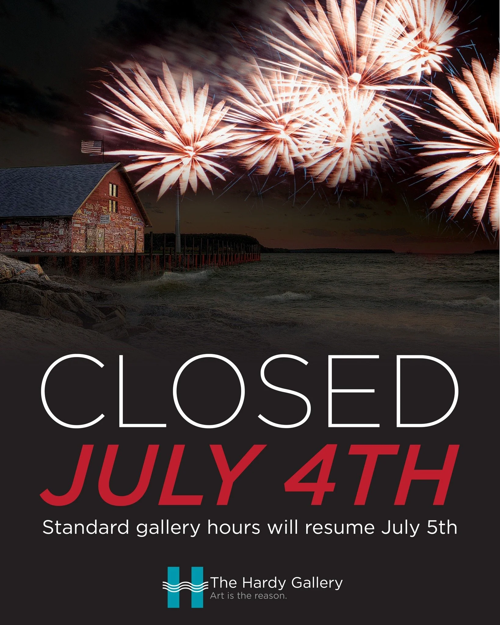 Happy 4th of July from the Hardy Gallery! We will be closed on Saturday, July 4th. 
Stop by on July 5th from 10am-3pm for your last chance to see the 64th Annual Wall-To-Wall Juried Exhibit! Mark your calendars for the Opening Reception to our next e