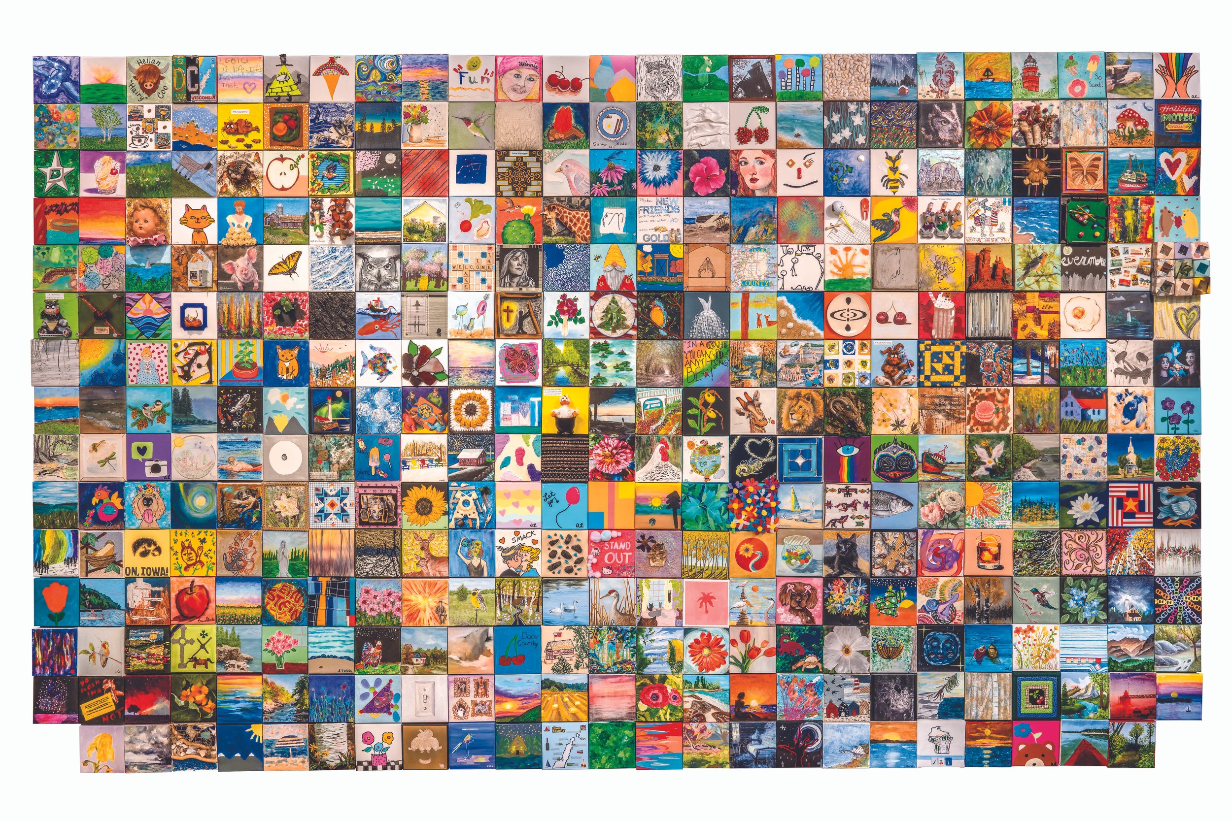An image of many small artworks placed together to create a large mosaic.