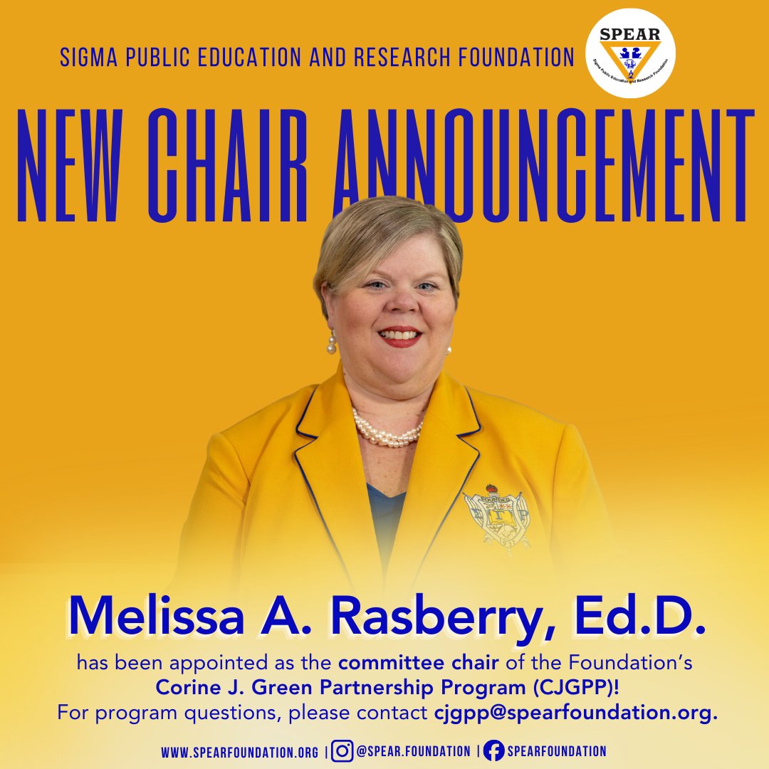 ✨ Welcome Our New CJGPP Committee Chair &mdash; Melissa A. Rasberry, Ed.D.! ✨

The SPEAR Foundation is excited to announce the appointment of Melissa A. Rasberry, Ed.D. as our new Corine J. Green Partnership Program (CJGPP) Committee Chair!

With ove