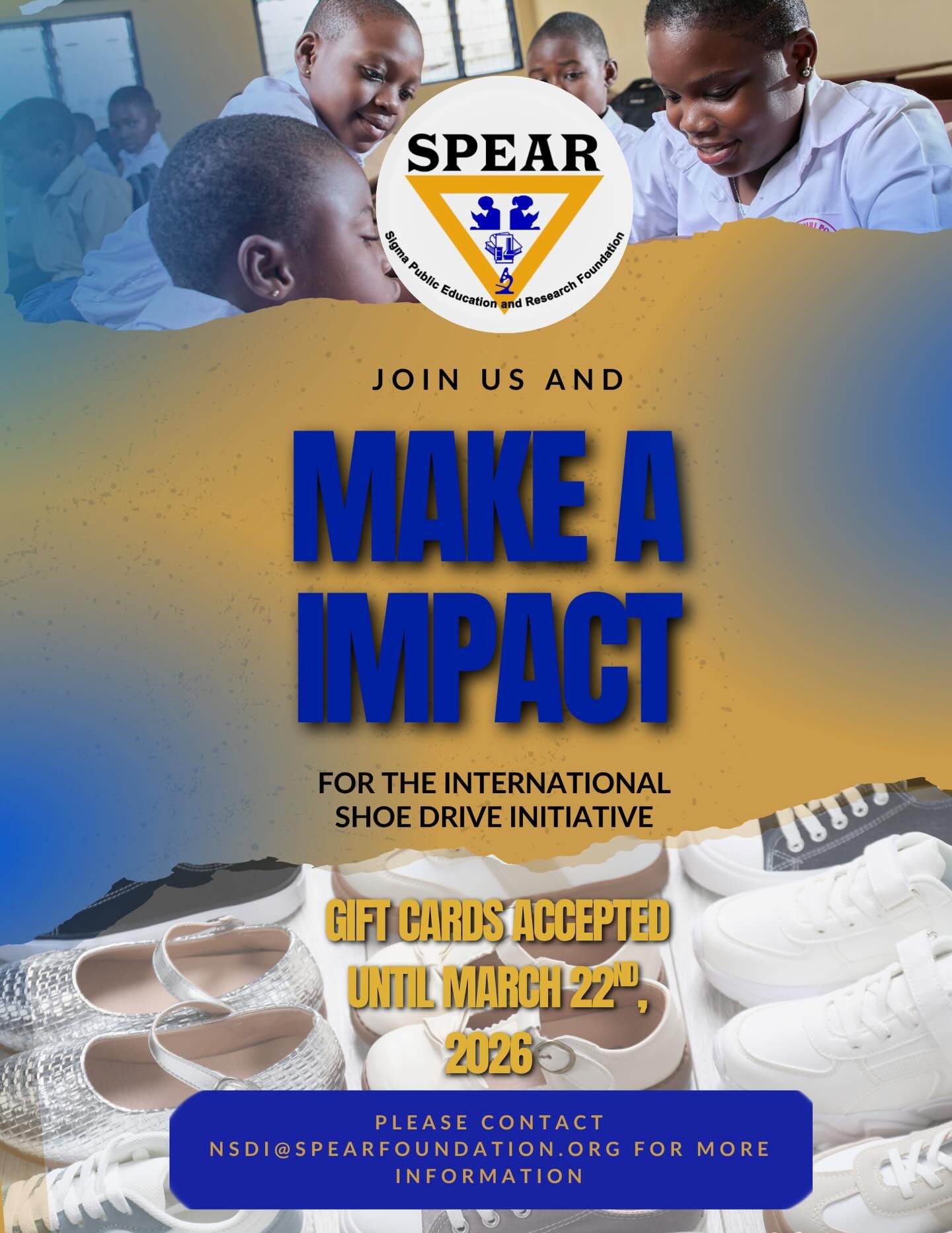 Every step counts&hellip; literally 👟✨

Tomorrow is the final day! Let's make a global impact through the SPEAR International Shoe Drive Initiative 🌍💙&nbsp;&nbsp;you&rsquo;re helping put confidence, comfort, and opportunity on someone&rsquo;s feet