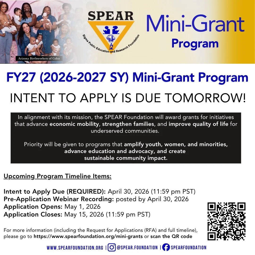 ✨SPEAR FY27 Mini-Grant Program: Intent to Apply is due TOMORROW, April 30! ✨

Funding is available&mdash;and your impact matters.
 
The SPEAR Foundation is proud to launch the FY27 (2026&ndash;2027 SY) Mini-Grant Program, providing grants of $500&nda