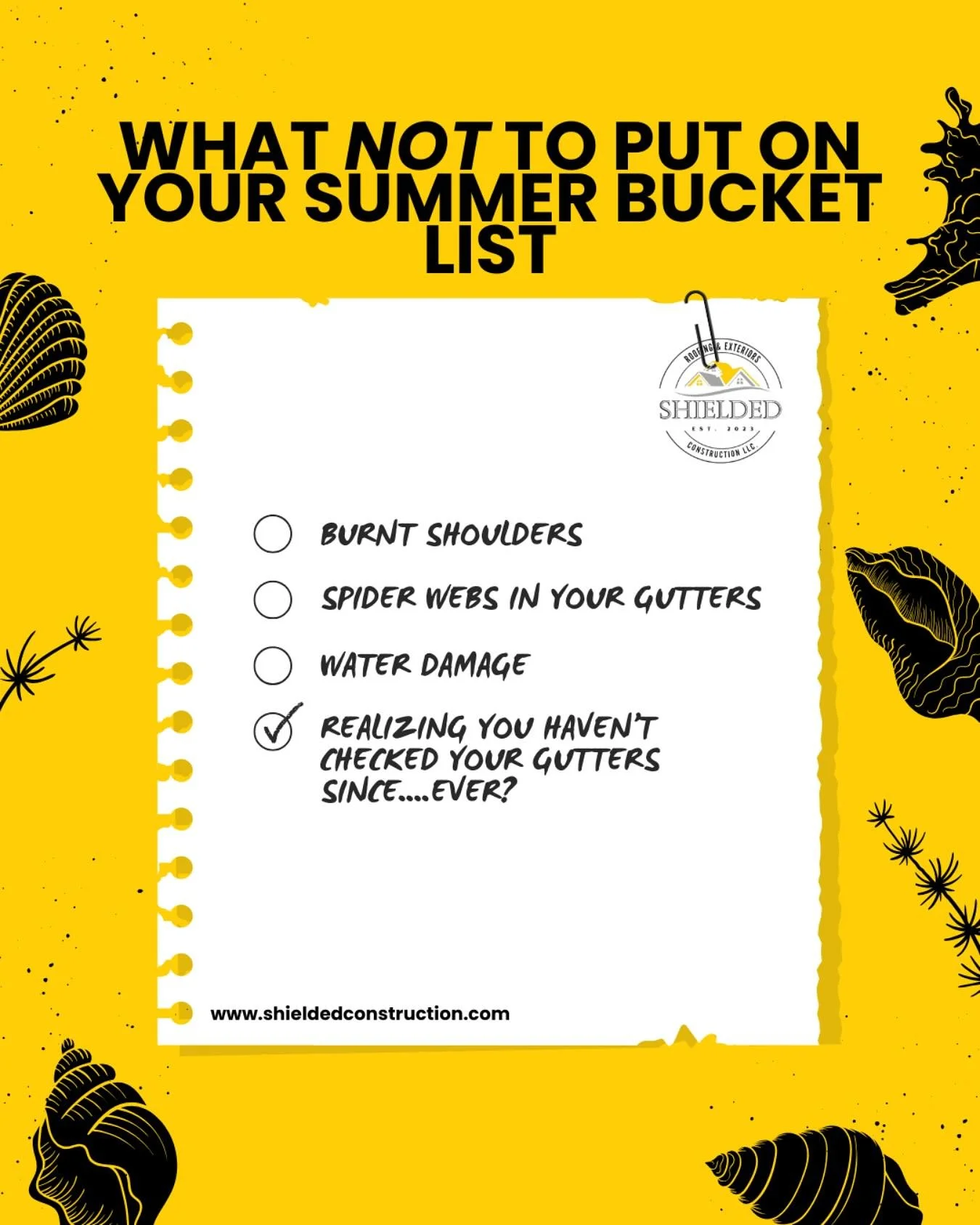 Your gutters deserve a little TLC too. Think of them as your unsung heroes of your home&rsquo;s summer glow-up. 

🧽 Clean them out.
🔧 Check for loose spots.
💧 Make sure they drain right.
👀 Or call us if you&rsquo;d rather not climb a ladder in 90