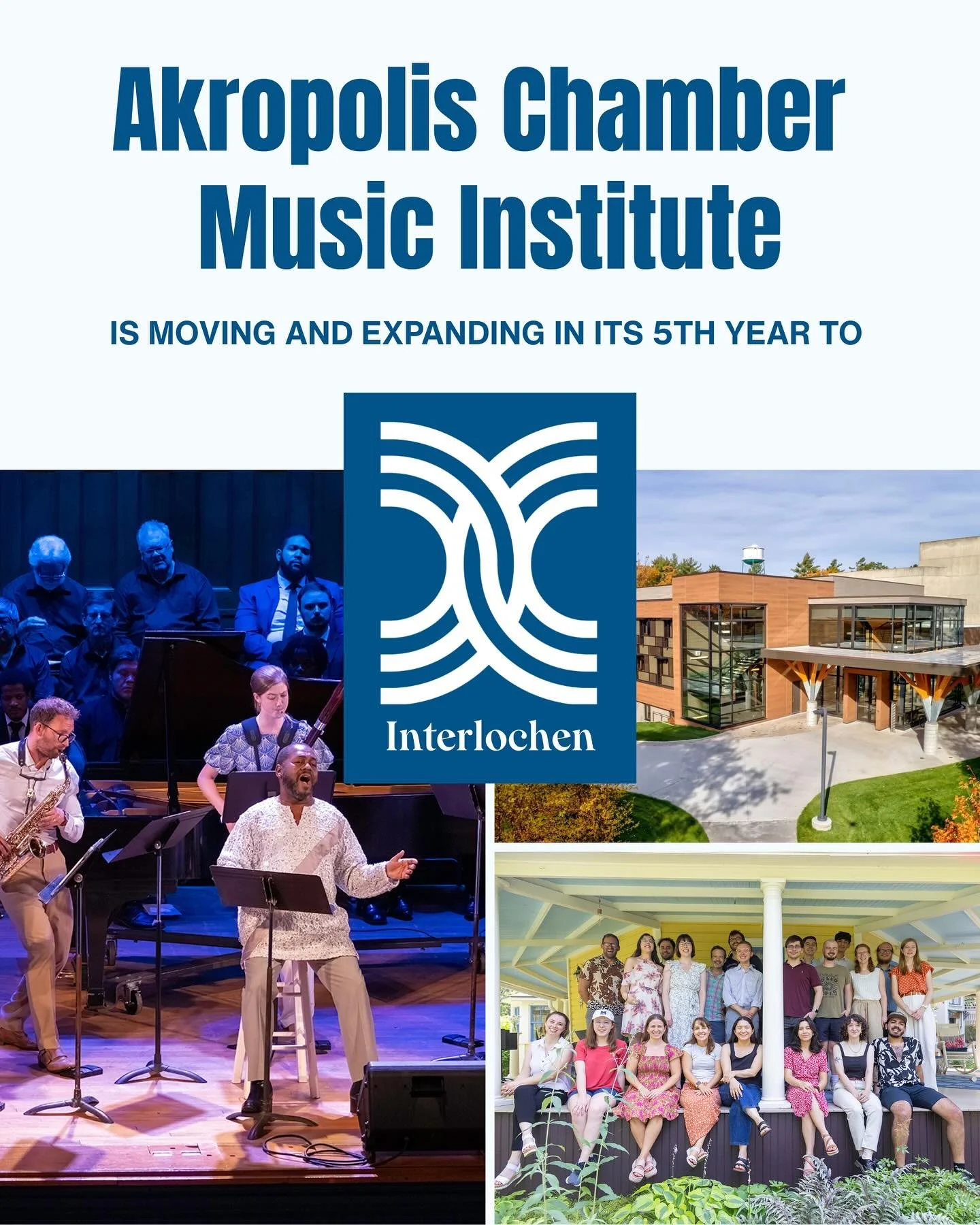 Big News! 📣 The Akropolis Chamber Music Institute is moving and expanding to Interlochen Center for the Arts @interlochenarts June 6-14, 2026!

✨Learn more &amp; apply ~ akropolisquintet.org/acmi 
Applications Due: February 1, 2026 

We are delighte