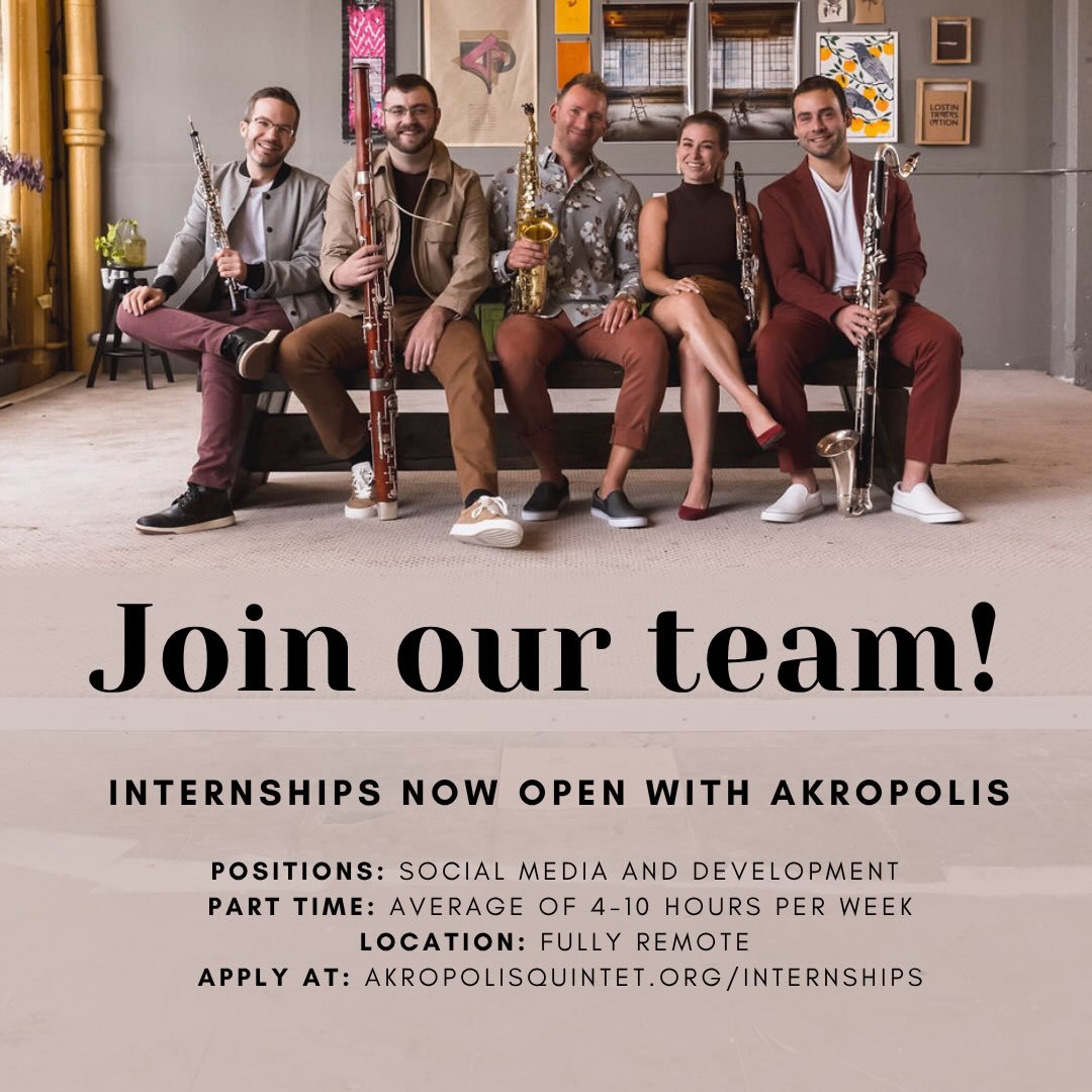 Join our team! 🎉 Internships now open with Akropolis! Details at 👉 akropolisquintet.org/internships

We are excited to announce the opening of 2 internship positions with Akropolis. Apply through our online portal by 11:59 pm ET on Friday, Septembe