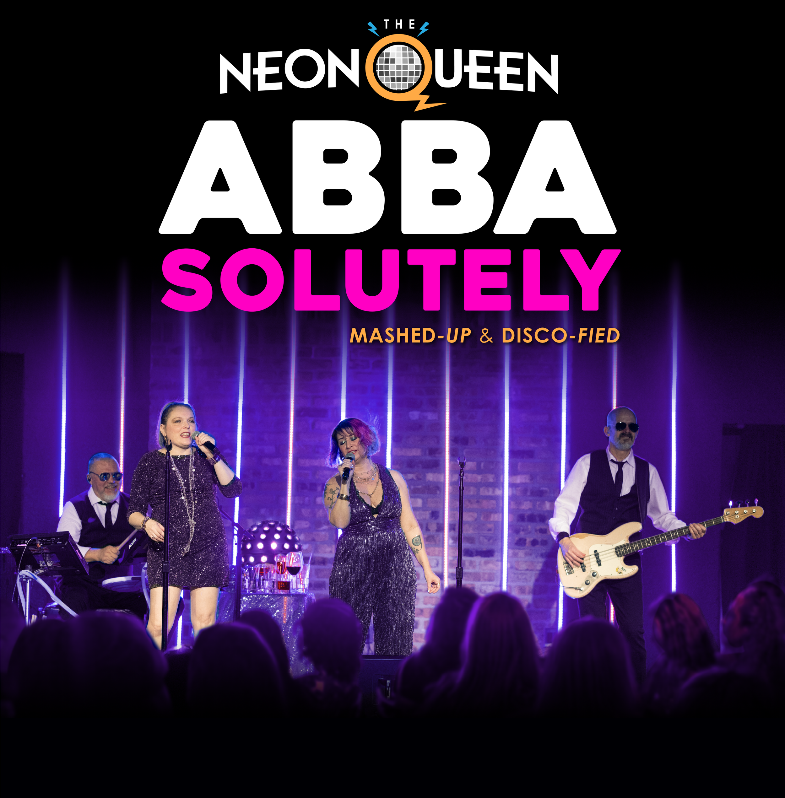 Graphic photo of Neon Queen group performing live