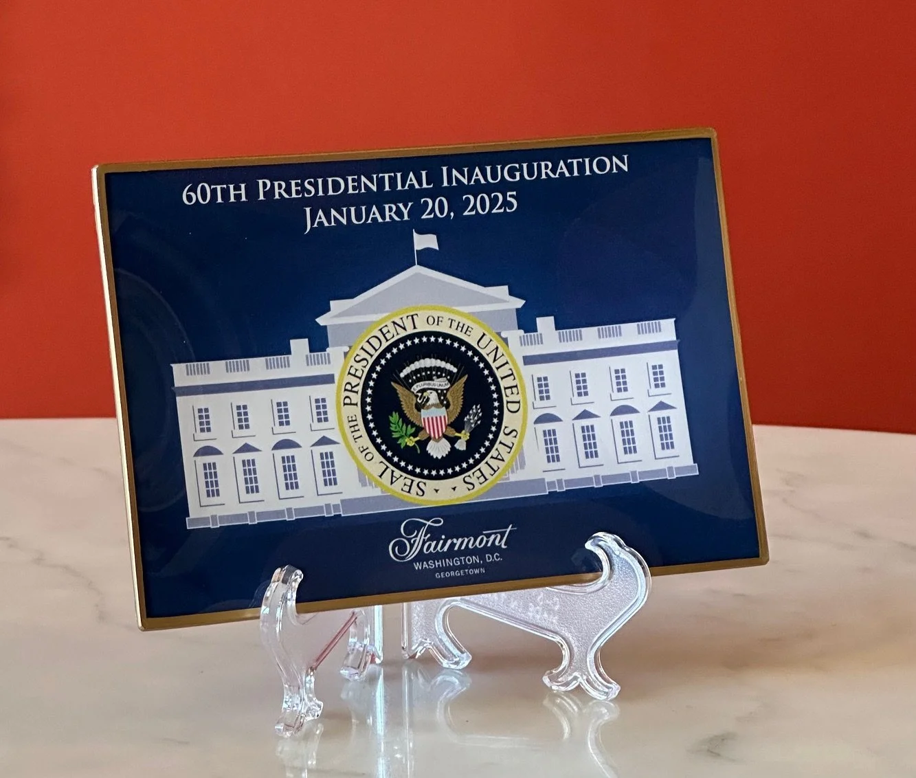 Decoupage Plate Celebrating 60th Presidential Inauguration with image of the White House and Seal of the President