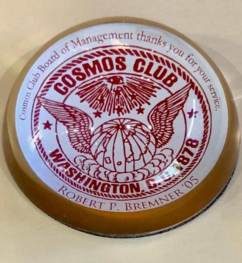 Custom Decoupage Glass Paperweight made for the Cosmos Club