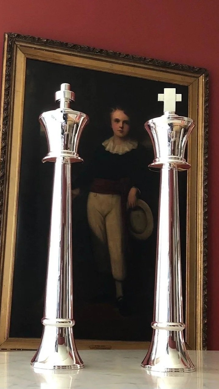 Queen and King Chess Silver Candlesticks