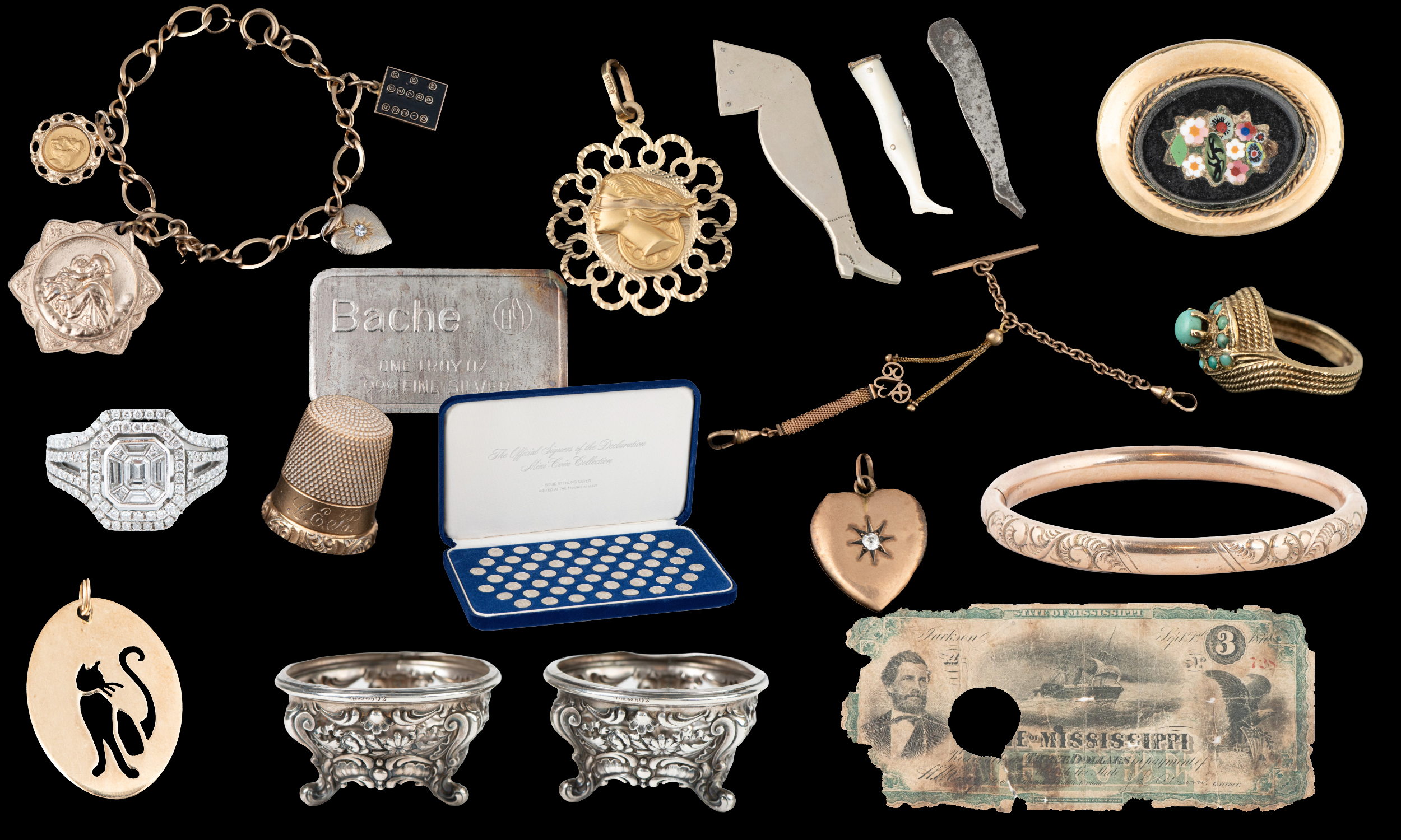 Estate Jewelry Coins Currency Gold Sterling Flatware