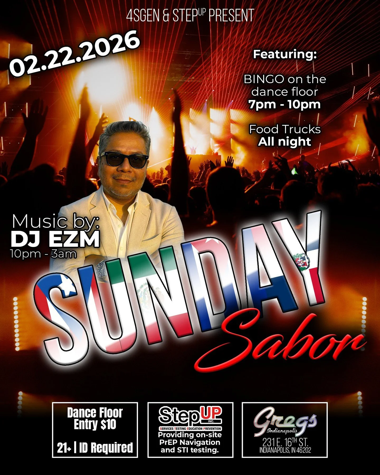 In a little over 3 weeks, 4SGEN &amp; StepUp are adding a little "flavor" to your weekend!

Sunday, February 22nd, they're bringing food trucks; PrEP navigating and STI testing, on site; BINGO from 7pm to 10pm; and DJ EZM from 10pm to 3am.
