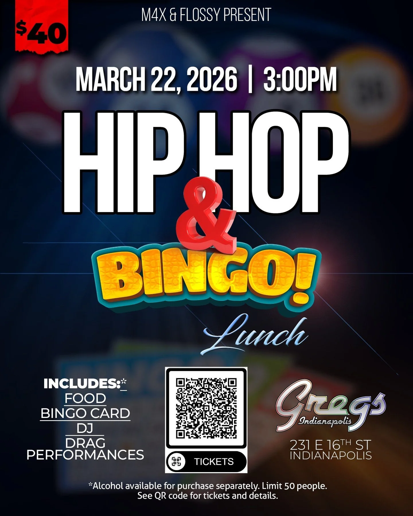ONE WEEK AWAY! 

Hip Hop &amp; Bingo happens next Sunday, March 22nd. Food, Bingo, Drag Performances, and a DJ, all starting at 3PM.

Presales required. See link in comments for tickets and to contact the event organizers with any questions.