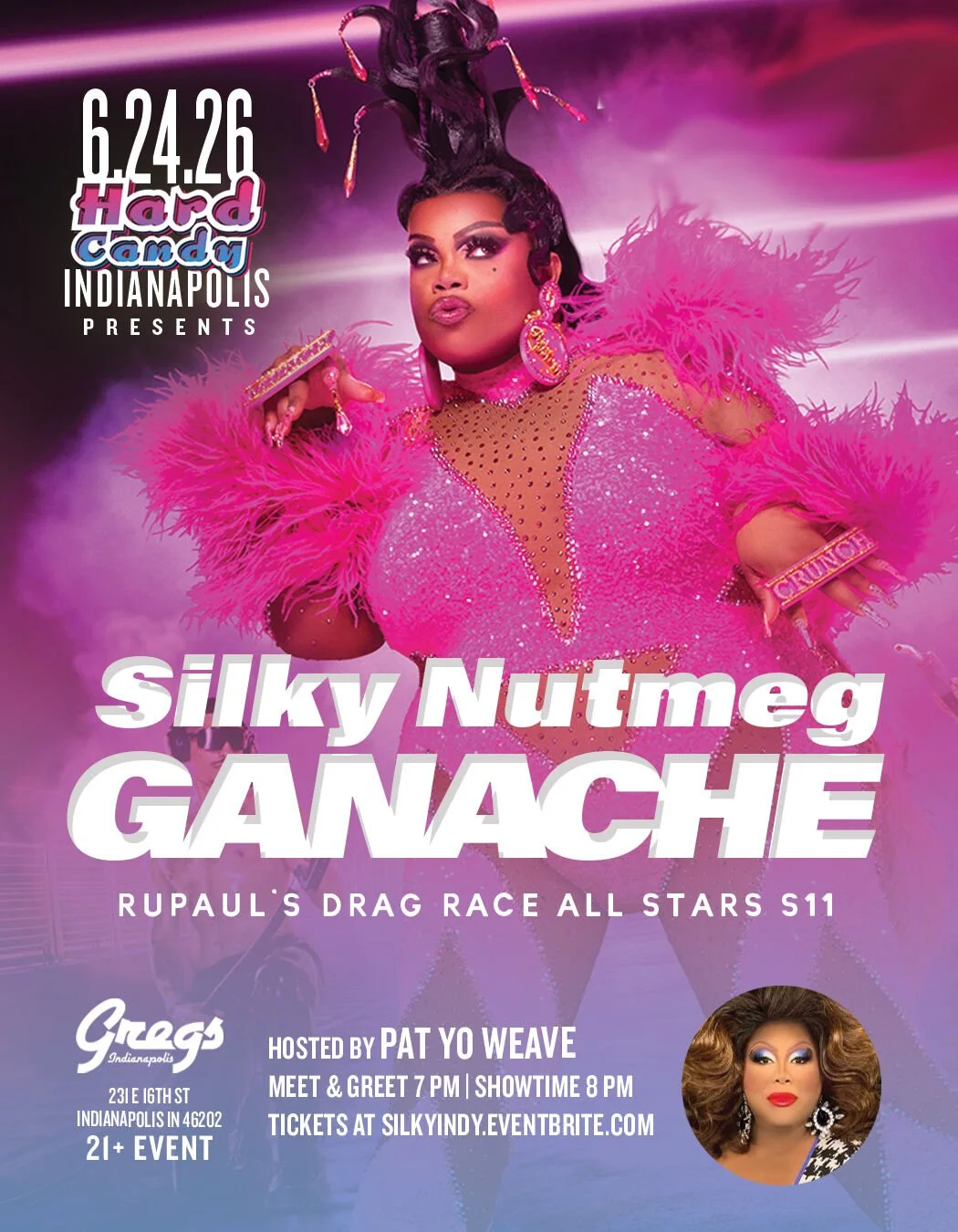 TWO WEEKS AWAY!

Catch Silky Nutmeg Ganache, as she joins Pat Yo Weave, on the Gregs stage!