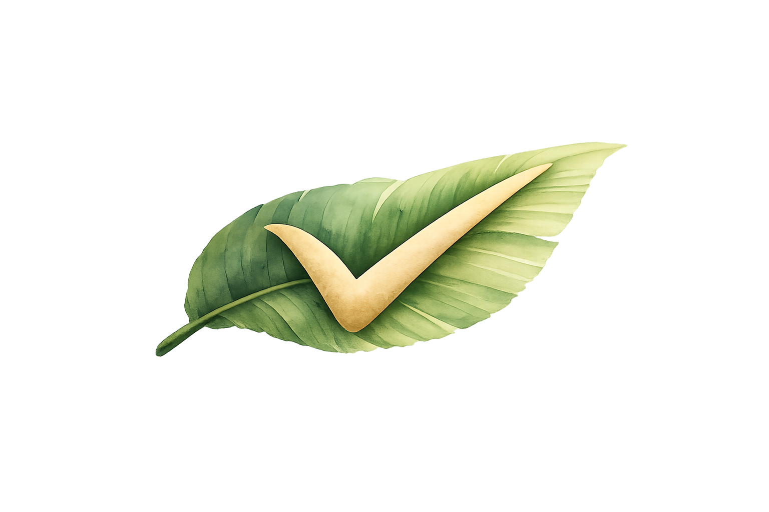 A green leaf with a gold checkmark symbol on it.