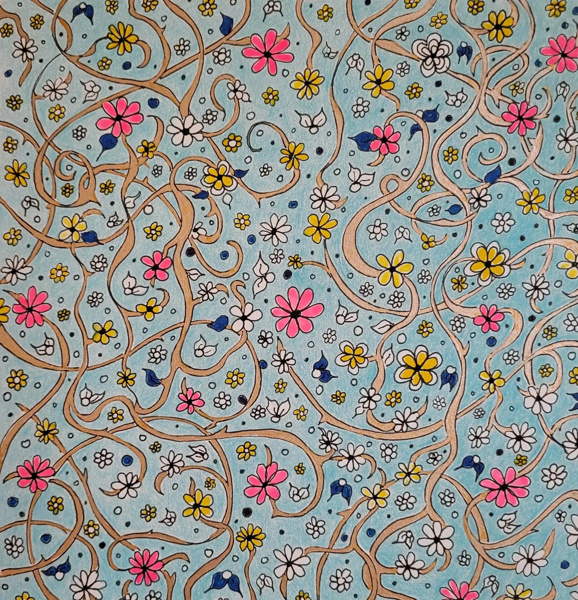 Swirls in Bloom. Mixed media. 7.75" x 8.25". 2023