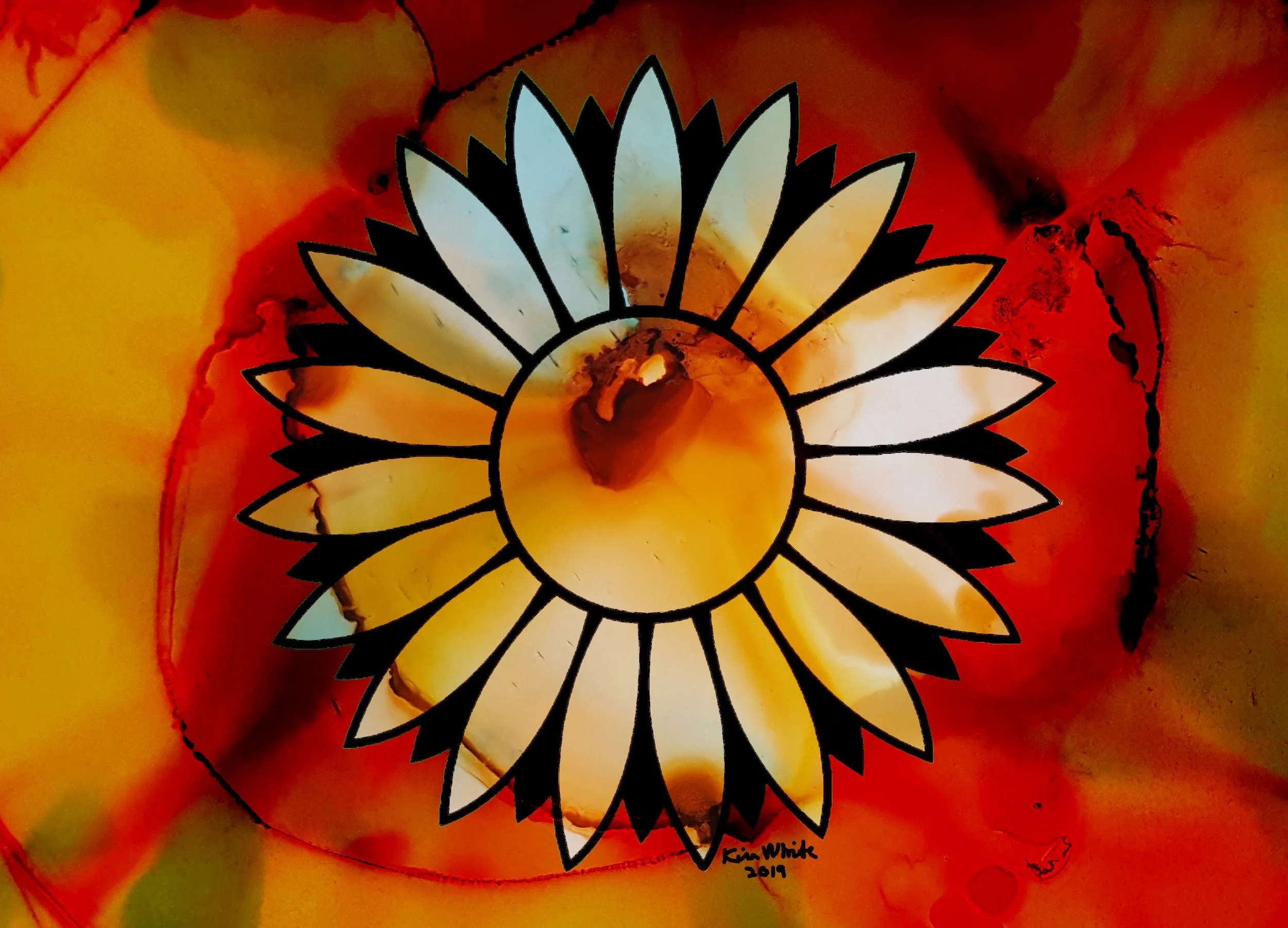 Shelby's Flower. Alcohol ink and digital media. 7.5" x 9". 2020