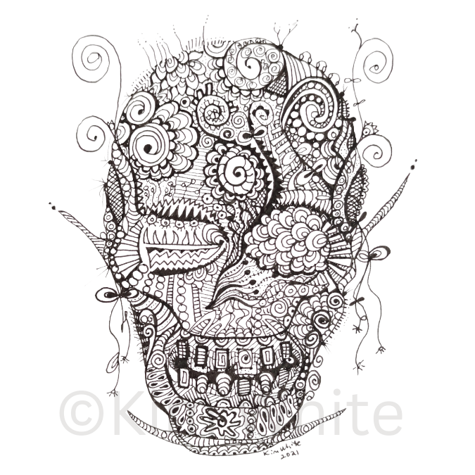 Fancy Skull. Ink. 7" x 9". 2021