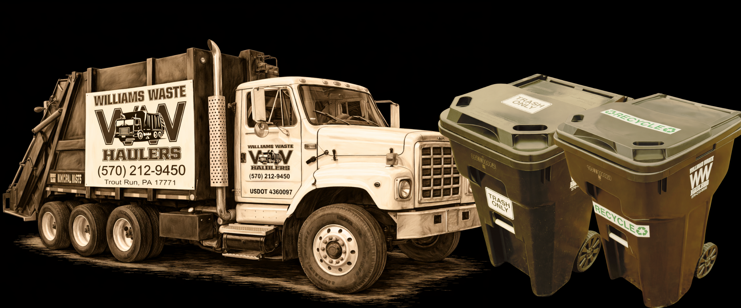 Williams Waste Haulers residential trash pickup and recycling service with garbage truck and curbside bins in Williamsport PA