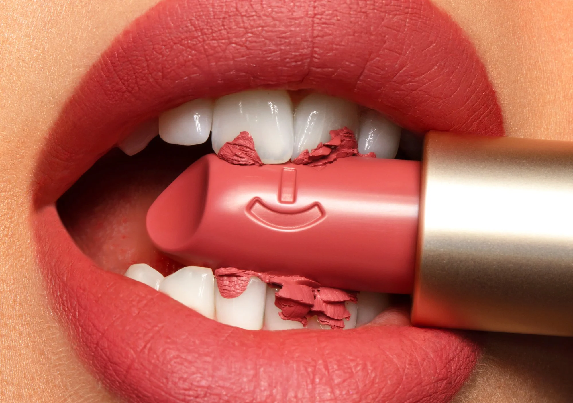 Macro lipstick texture image for TRU(HUE), highlighting bold color payoff, makeup product design, and branded lipstick packaging.