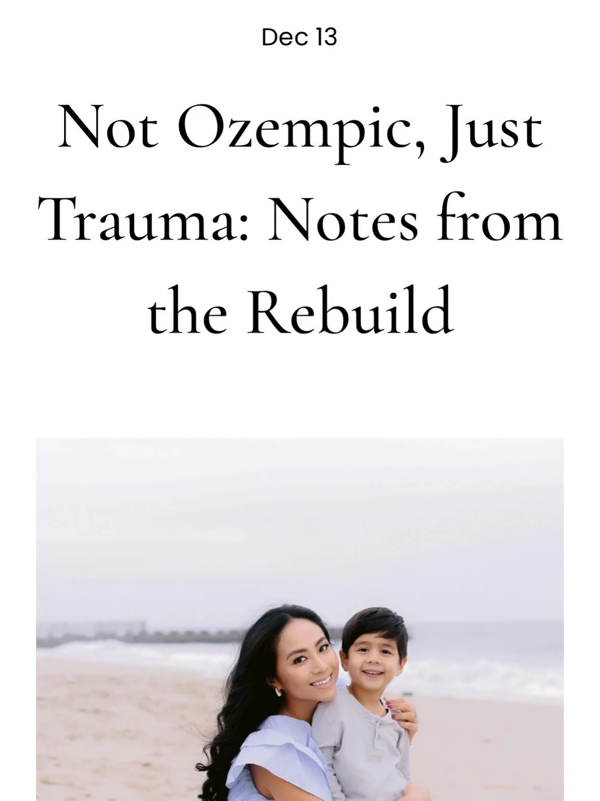Your weekend read is here 🌴🤍✨
Not Ozempic. Just trauma.

After a 5-month writing block, I&rsquo;m back with some honest notes from the rebuild&mdash;grief in waves, being wildly obsessed with my kids, dark humor, and finding our way back to each ot
