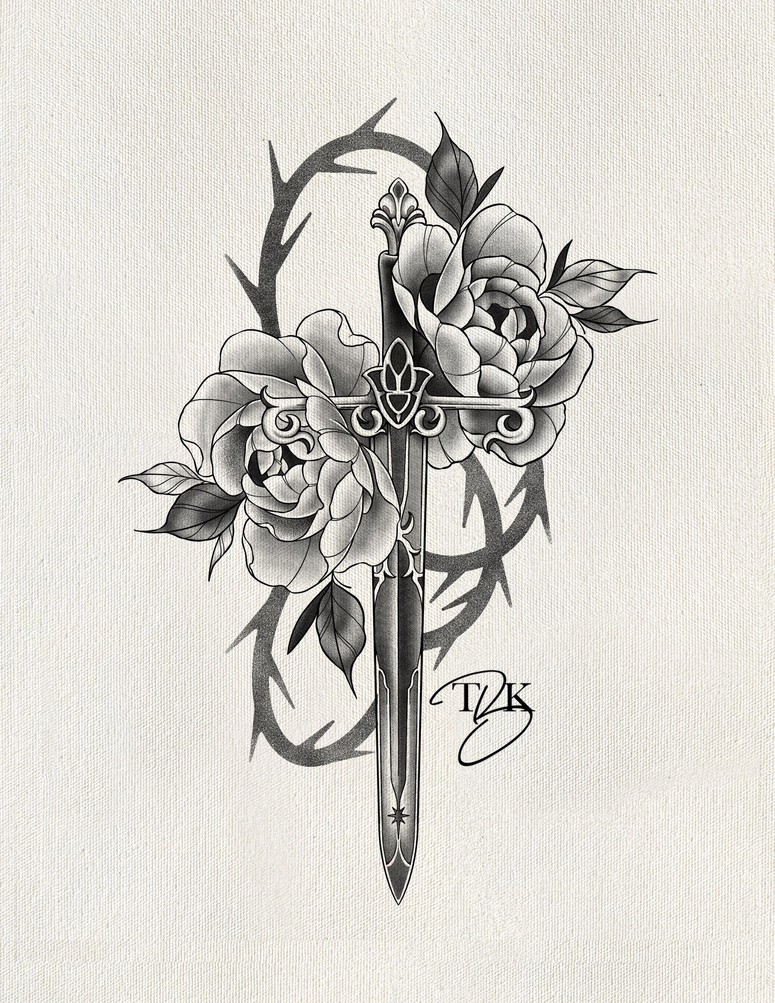 Thorns and Flowers (Black & Grey)